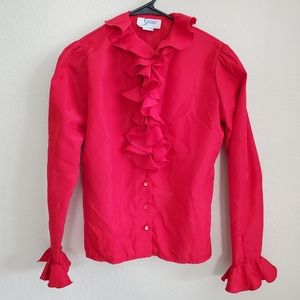 Red ruffle blouse
